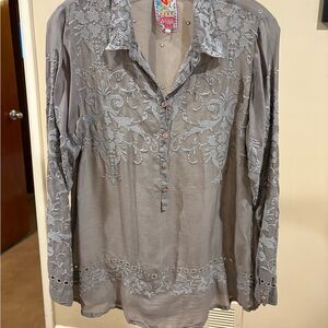 Johnny Was Charcoal Embroidered Blouse